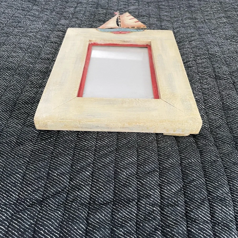 Nautical Sailboat Picture Frame - Cream and Red